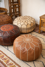 Handmade Moroccan Leather Pouf Ottoman – Brown