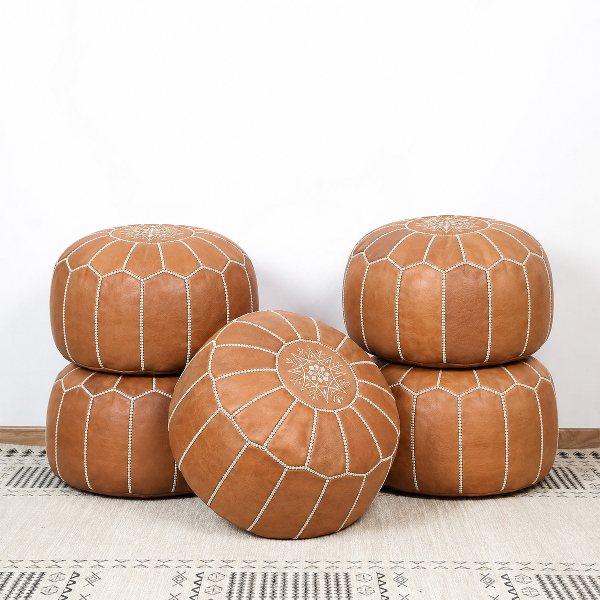 Handmade Moroccan Leather Pouf Ottoman – Brown