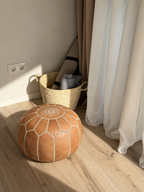 Handmade Moroccan Leather Pouf Ottoman – Brown