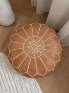 Handmade Moroccan Leather Pouf Ottoman – Brown