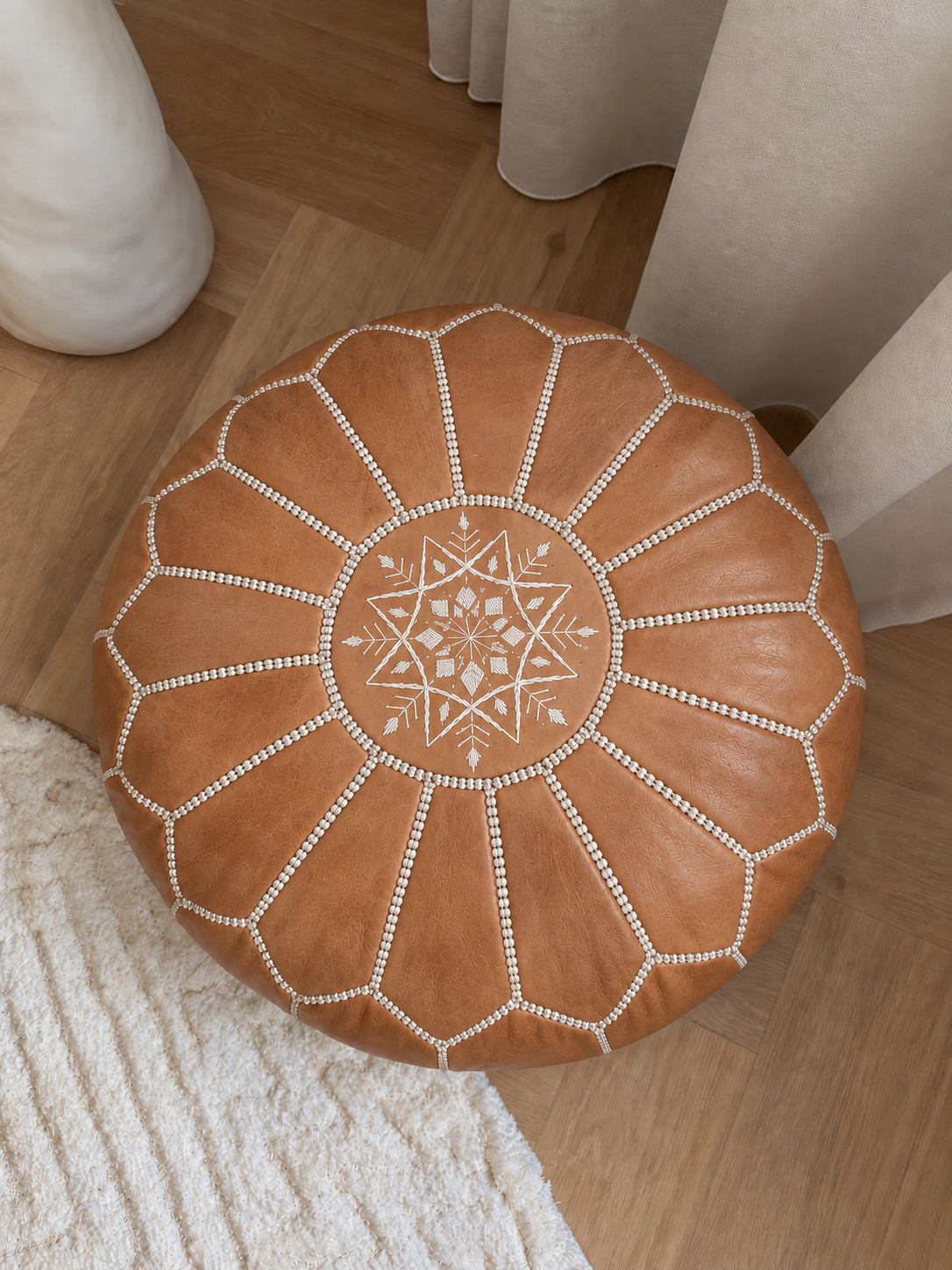 Handmade Moroccan Leather Pouf Ottoman – Brown