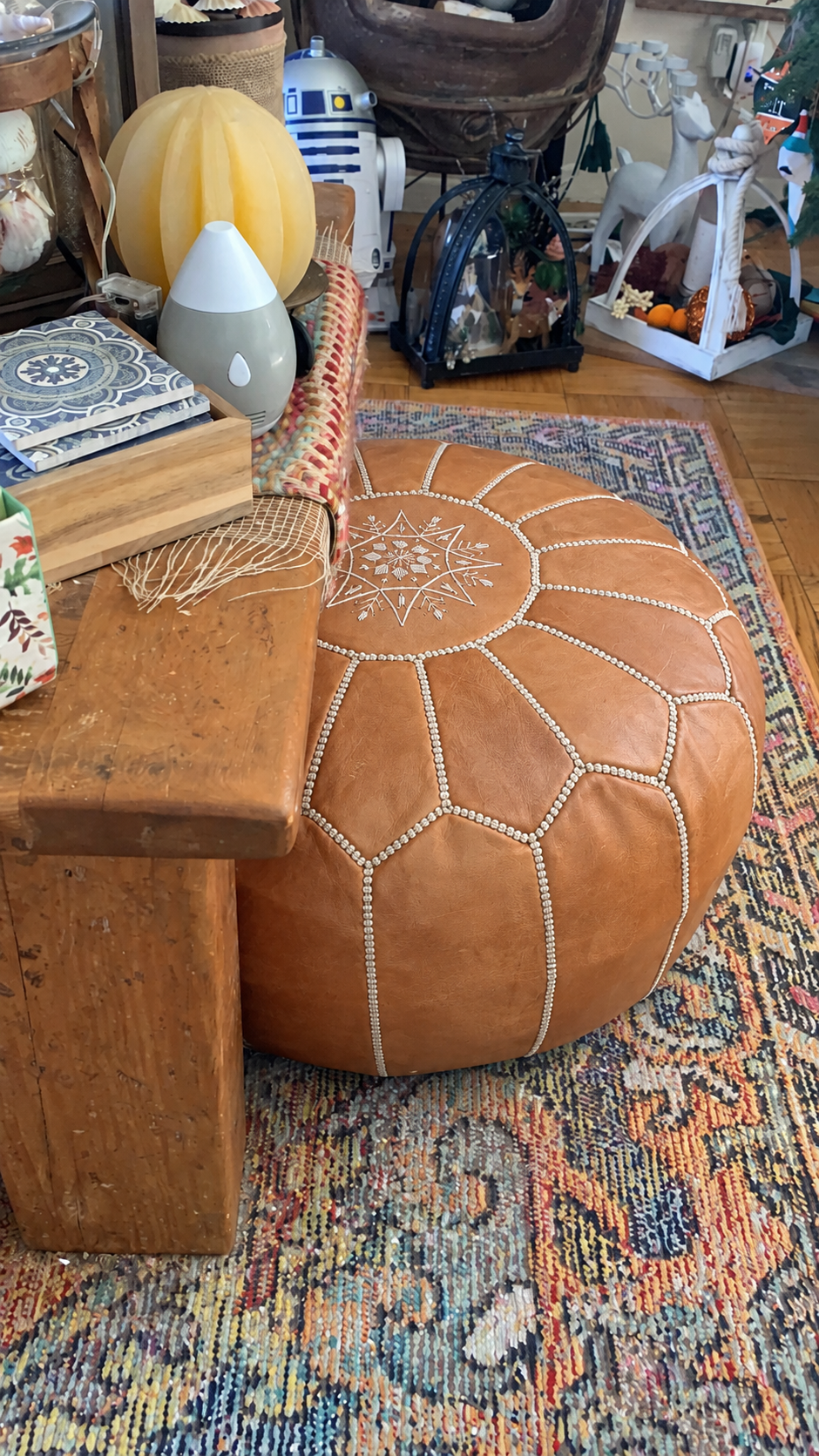Handmade Moroccan Leather Pouf Ottoman – Brown