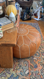 Handmade Moroccan Leather Pouf Ottoman – Brown