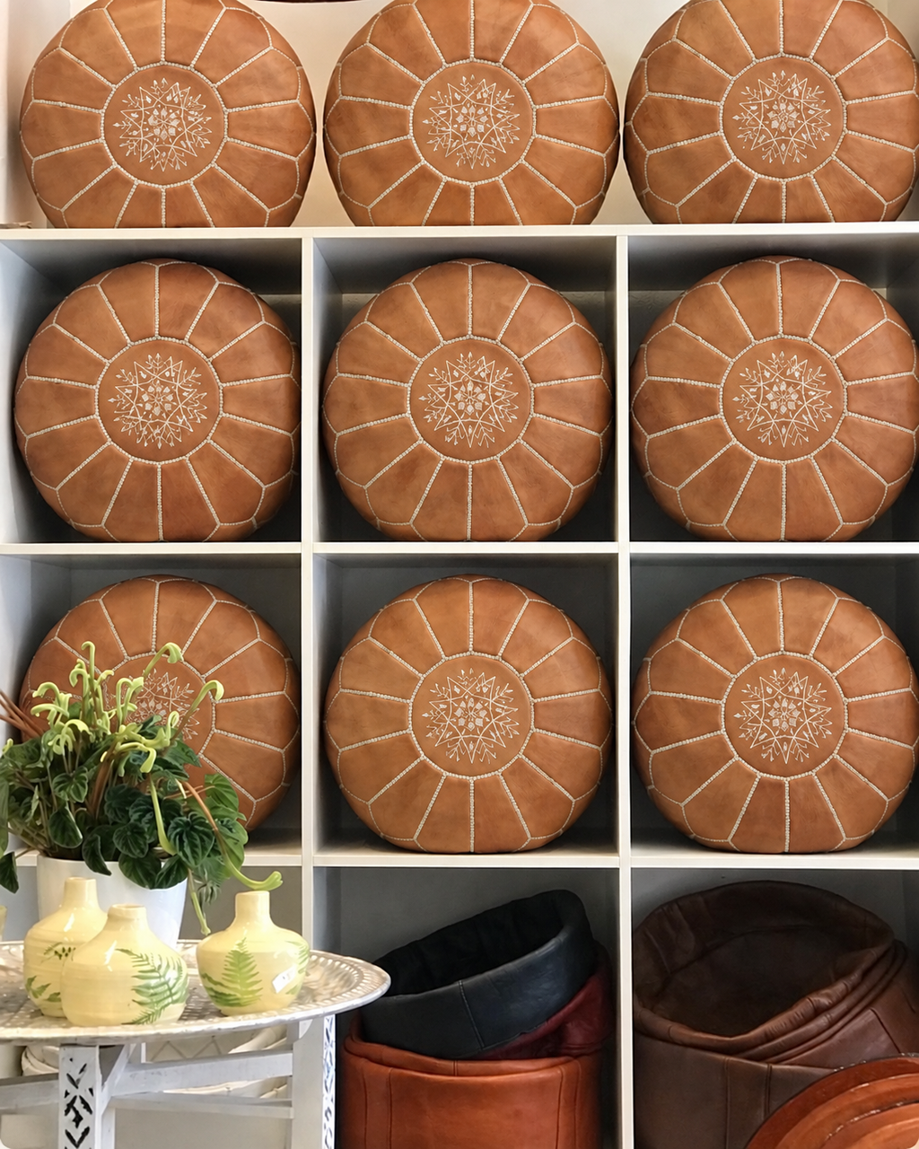 Handmade Moroccan Leather Pouf Ottoman – Brown