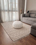 Handmade Moroccan Leather Pouf Ottoman – White