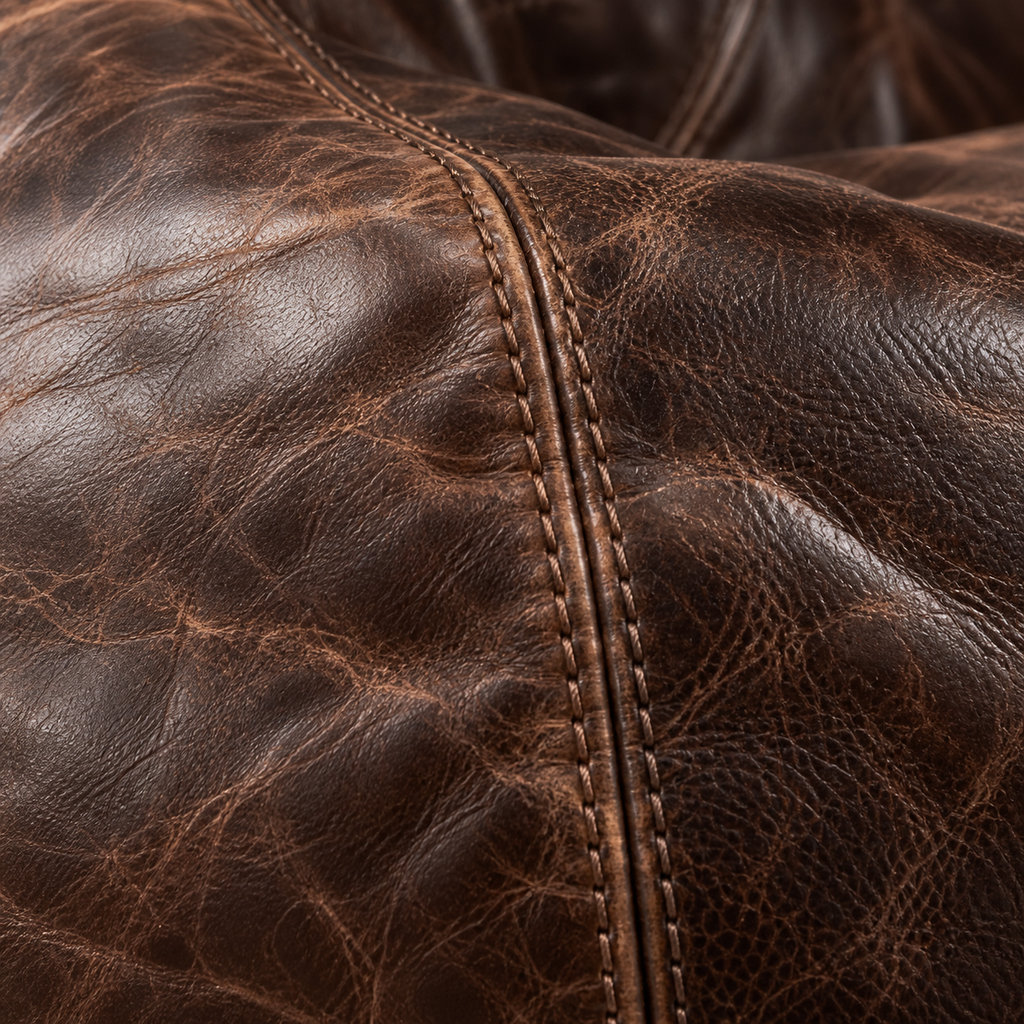 Grand Distressed Leather Bean Bag Chair - Brown